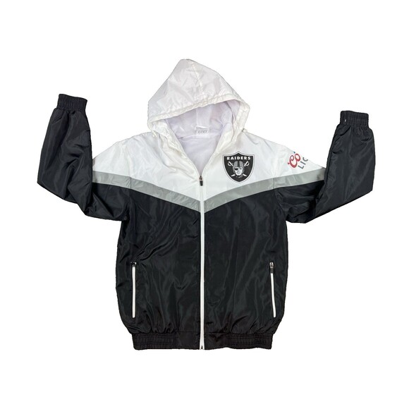 Coors Light NFL Raiders Windbreaker Jacket SZ Small Black/White/Grey - Picture 2 of 7